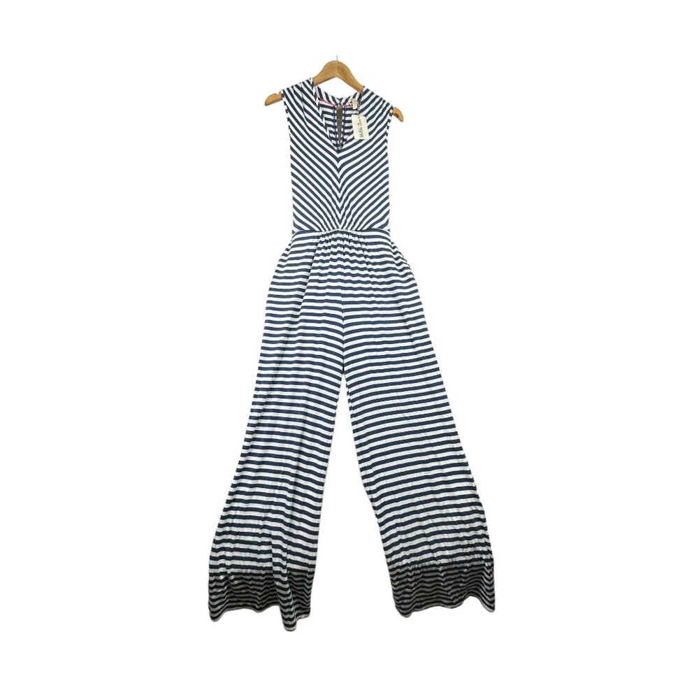 New Matilda Jane Striped "In Town" Jumpsuit size‎ Medium AS IS Blue/White